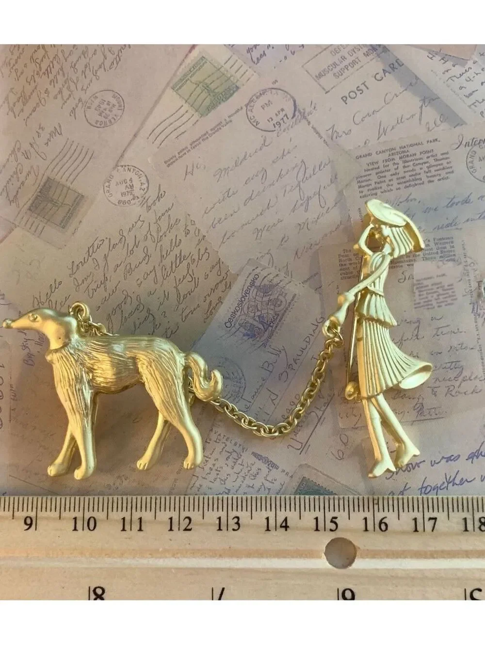 Charming Gold-Tone Dachshund and Goat Chain Brooch Pin Duo
